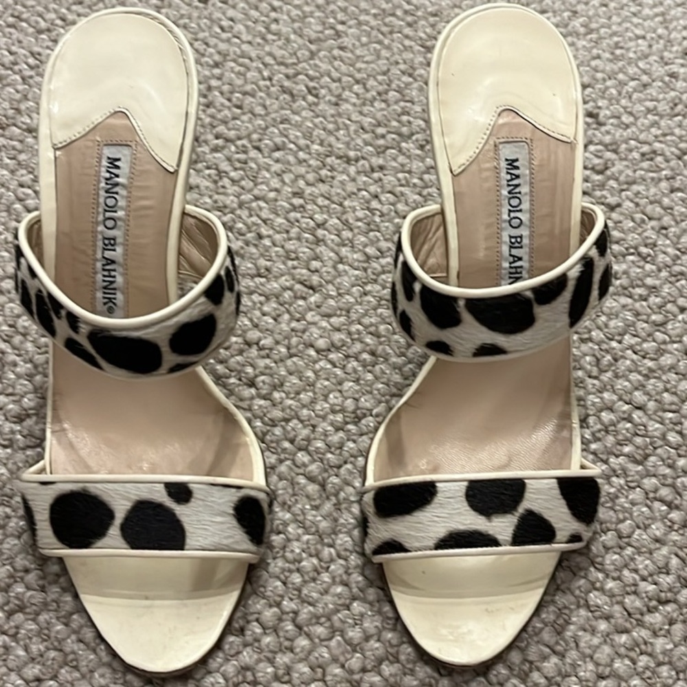 Manolo Blahnik Cream and Black Spotted Mule Heels